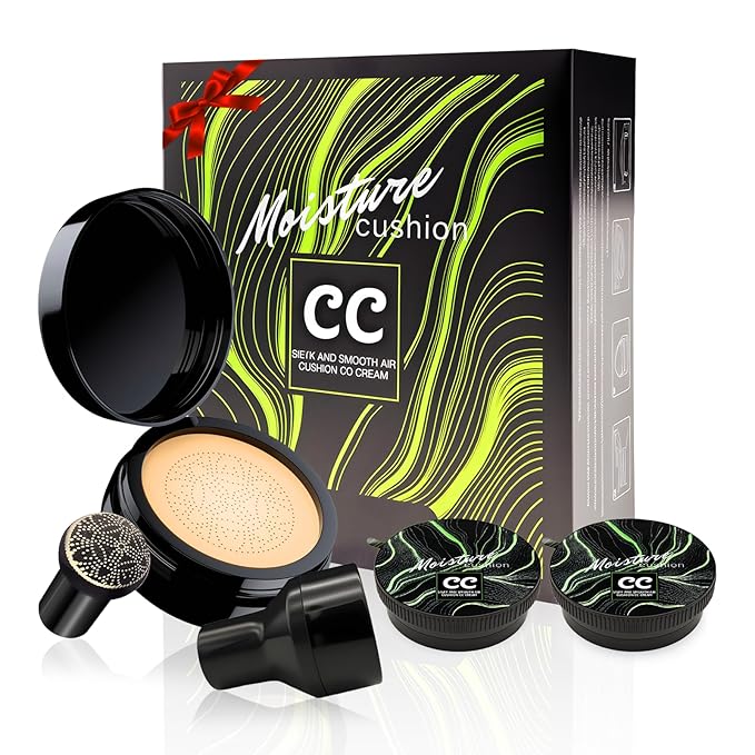 Mushroom Head Air Cushion CC Cream Gift Set for Women - Newly Upgraded Tattoo Cover up Makeup Foundation with 2 Refills, Holiday Gift BB Cream Waterproof for Mature Skin Types (Medium, 20g*3)
