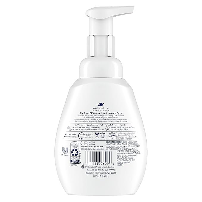 Dove Foaming Hand Wash Aloe & Eucalyptus Protects Skin from Dryness,More Moisturizers than the Leading Ordinary Hand Soap,10.1 oz,(Pack of 8)
