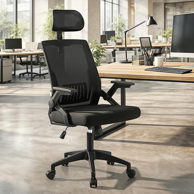 Ergonomic Office Chair, High Back Home Desk Chair & Thickness Seat, Flip-Up Armrest, 135° Reclining Tilt Lock, Mesh Back Office Chairs for Man Woman