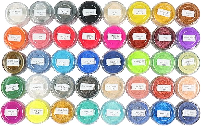 MARBLERS Mica Powder Colorant Set [40 Color Set] |Cosmetic Grade | Epoxy Resin Pigment | Dye | Non-Toxic, Vegan, Cruelty-Free | Lip Gloss, Nails, Body Butter, Bath Bomb, Candle & Soap Making