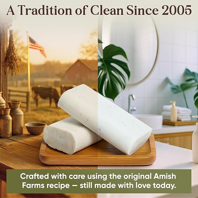 Amish Farms Soap Value Pack– 8 Easy-to-Grip Hydrating Bars (5 oz Each, 2.5 lb) | Cold-Process, USA Made for Sensitive Skin, Face, Hair & Body | Gentle Clean Scent Original Recipe – Tin Tub Collection