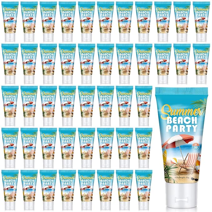 48 Pcs Mini Sunscreen Bulk for Summer Party Wedding SPF 30 Water Resistant Sunscreen Lotion Bulk 1oz Travel Size for Thank You Gifts Wedding Party Supplies (Beach)