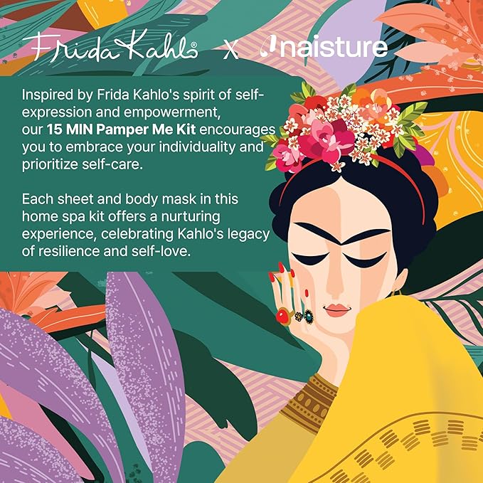 Naisture x Frida Kahlo 15 Min Pamper Me Kit Korean Spa Skincare Gift Set for Women-Head to Toe with Hair, Face, Eye, Hand, Foot Masks, & Bonus Item (8 pcs)