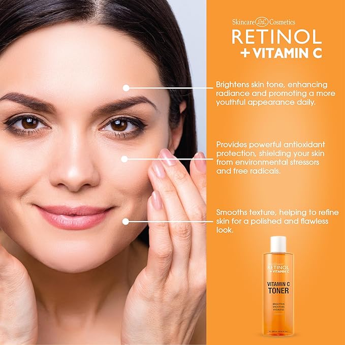 LIVAURA Retinol + Vitamin C Face Toner for Brightening & Anti-Aging – Hydrating Toner to Reduce Fine Lines & Dark Spots – Suitable for All Skin Types – 200 mL