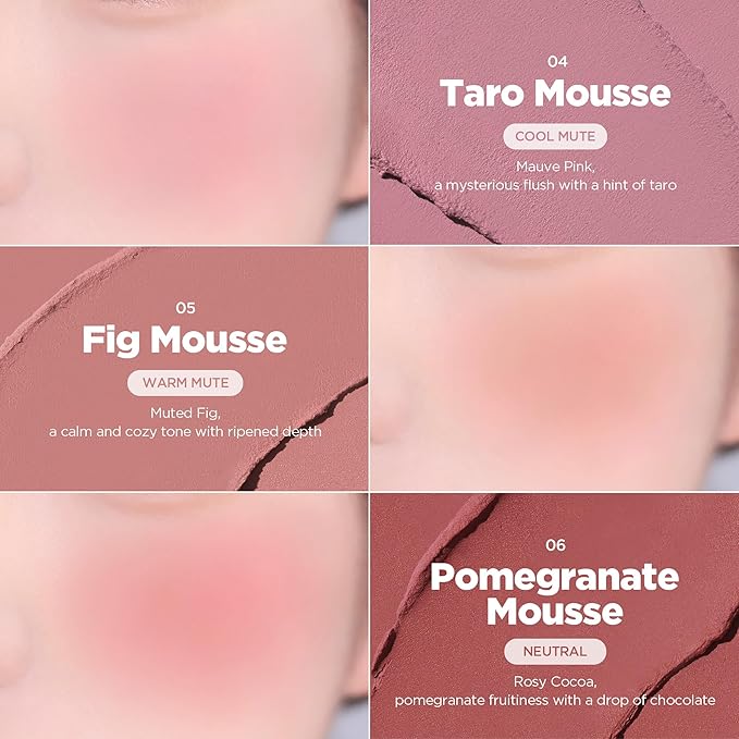 lilybyred Luv Beam Cheek Mousse | Heart-Shaped Korean Cream Blush, Airy Soft-Matte Texture, Soft-Focus & Pore-Blurring Finish, Seamless Buildable, Natural Flush, 0.13 oz. (03 Pomelo Mousse)