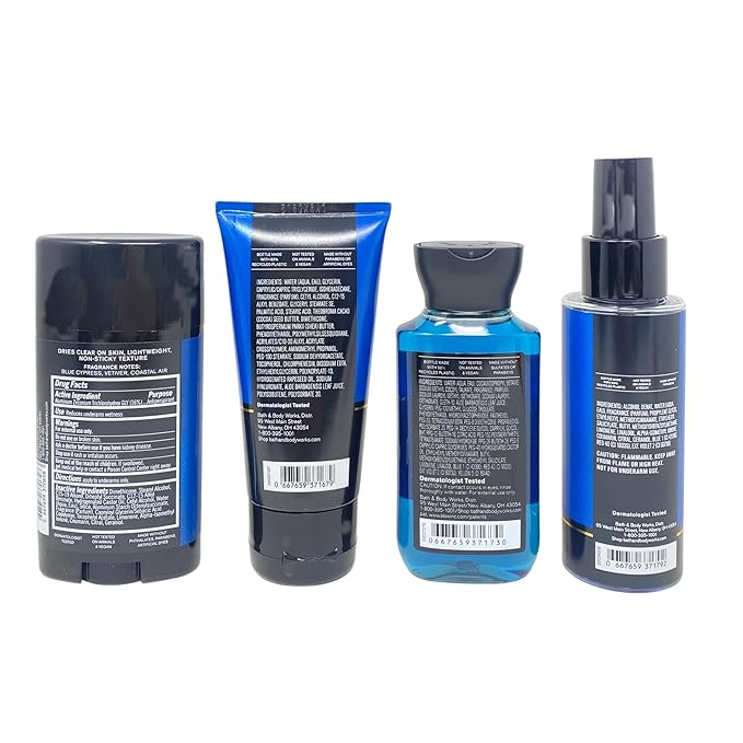 Bath & Body Works Men's Collection Ocean Gift Set - Body Cream - 3-in-1 Hair, Face & Body Wash - Cologne Mist and Antiperspirant Deodorant - Travel Size - with a Natural Oats Sample Soap