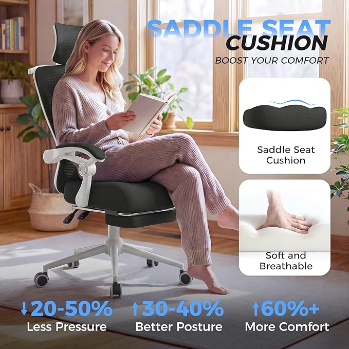 Ergonomic Office Chair with Footrest - Adjustable Lumbar Support & Headrest, 90-160° Reclining Mesh Back Computer Chair - Home Office/Gaming, 350lbs Capacity (SGS Certified)