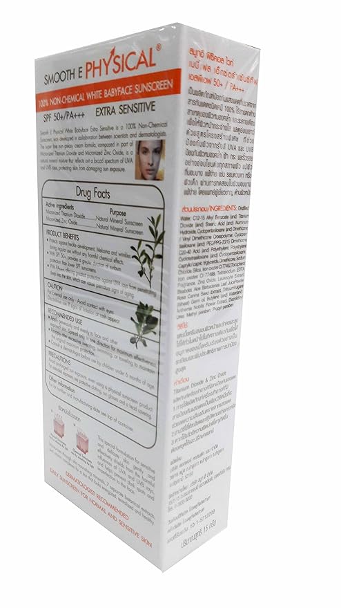 Smooth E Physical White Babyface Uv Expert, 100% Non-chemical White Babyface Sunscreen Spf 50+/pa+++. Extra Sensitive White Skin (15 G/Pack).