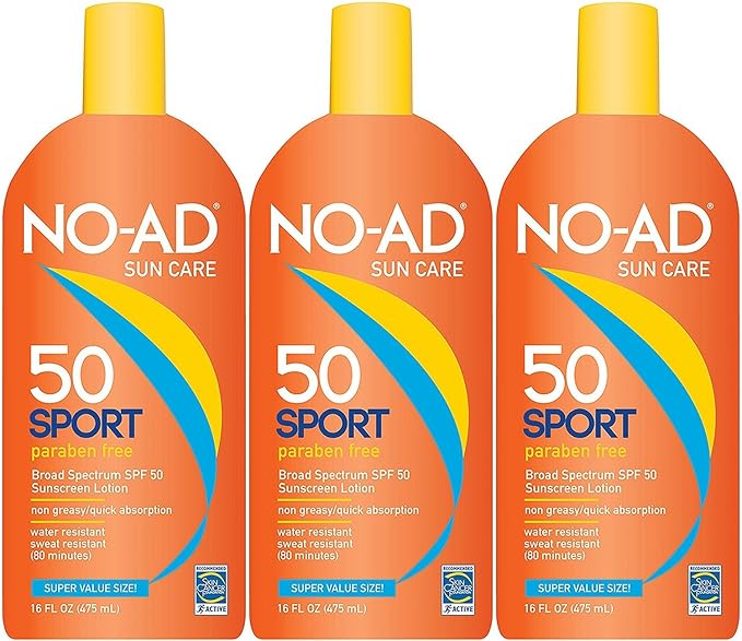 NO-AD Sport Sunscreen Lotion SPF 50 -- 16 fl oz (Pack of 3)