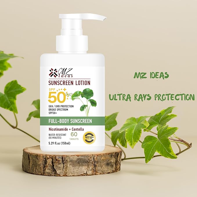 Full-Body Sunscreen Lotion, SPF 50+, Broad Spectrum UVA/UVB Protection with Niacinamide, Centella, Water-Resistant, 5.29 fl oz