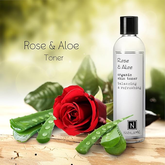 Nabila K Rose & Aloe Organic Skin Toner, Soothing, Refreshing, Hydrating, All Natural, Alcohol-Free, Hypoallergenic, 2.4oz