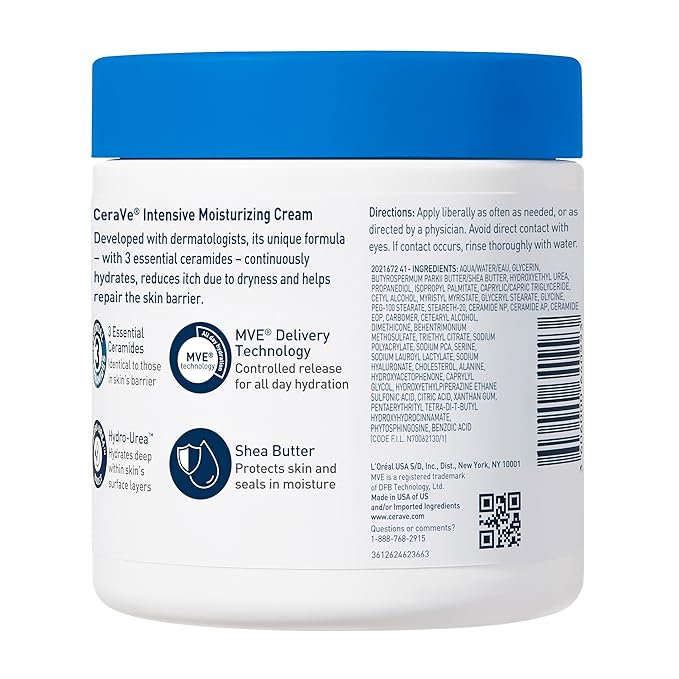 CeraVe Intensive Moisturizing Cream,Body Moisturizer With Shea Butter,72H Hydration + Skin Barrier Repair,Fragrance-Free Body Lotion For Extremely Dry Skin,19oz,(Pack of 2)