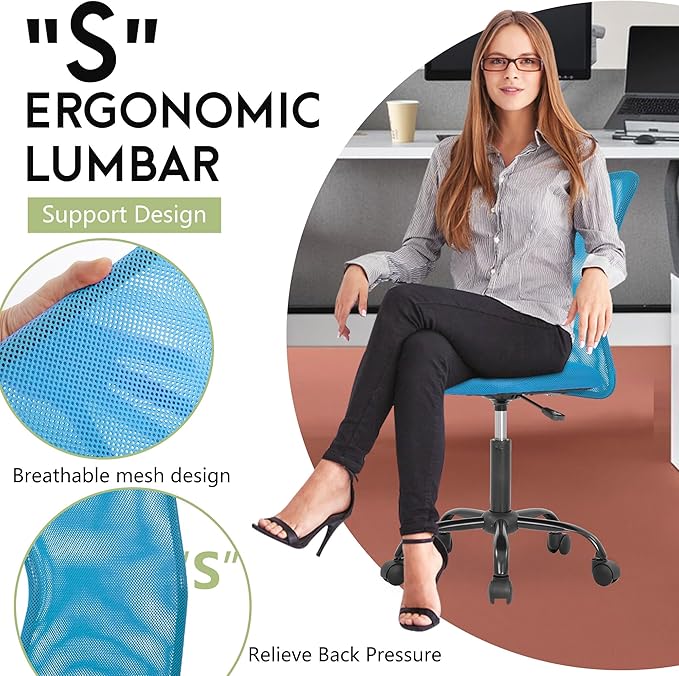 BestOffice Ergonomic Office Chair Desk Chair Mesh Computer Chair Armless Back Support Modern Executive Rolling Swivel Chair with Lumbar Support（Blue）