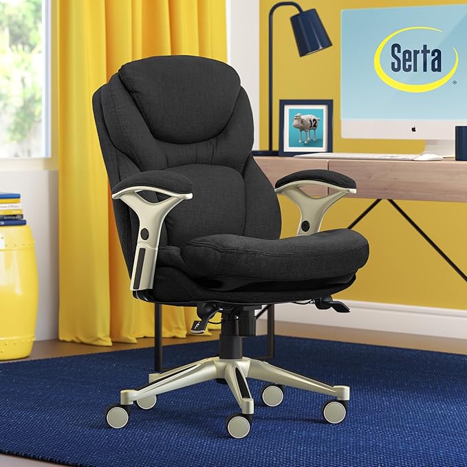 Serta Claremont Ergonomic Executive Office Chair with Back in Motion Technology, Adjustable Mid Back Desk Chair with Lumbar Support, Fabric, Dark Gray