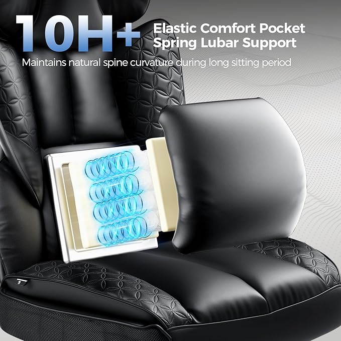 COMHOMA Big and Tall Office Chair Heavy Duty Gaming Chair with Deluxe Embossing Leather High Back Wider Ergonomic Computer Chair with Foot Rest 150°Reclining Pocket Spring Lumbar Support