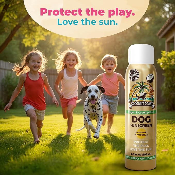Coconut Coast Dog Sunscreen-SPF 30+ With Skin Moisturizing Vitamin E and Aloe Vera- No Zinc Oxide Safe for All Dogs- Dog Beach Accessories, Dog Camping Gear, Sunscreen for White Dogs