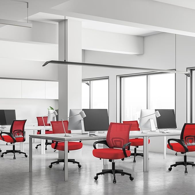 Yaheetech Red Modern Ergonomic Office Chair, Mid Back Mesh Task Chair with Lumbar Support, Adjustable Height, Rolling Swivel, 300lb Capacity
