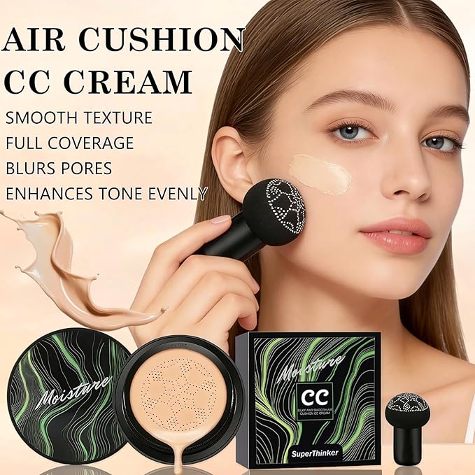 Air Cushion CC Cream Foundation Makeup, BB Cream Makeup, Color Correcting CC Cream, Tattoo Cover Up Makeup, Natural Full Coverage Foundation, Moisturizing Concealer Brighten,Even Skin Tone (Natural)