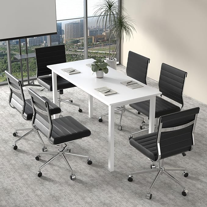 Okeysen Armless Office Desk Chair, Mid Back Ergonomic Swivel Conference Room Chair, Adjustable Height PU Leather Home Desk Chair, Modern Small Rolling Computer Task Chair, Black
