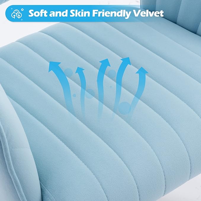 Home Office Chair Swivel Velvet Desk Chair Accent Armchair Upholstered Modern Tufted Chairs with Gold Base for Girls Women Ergonomic Study Seat Computer Task Stools for Living Room(Blue)