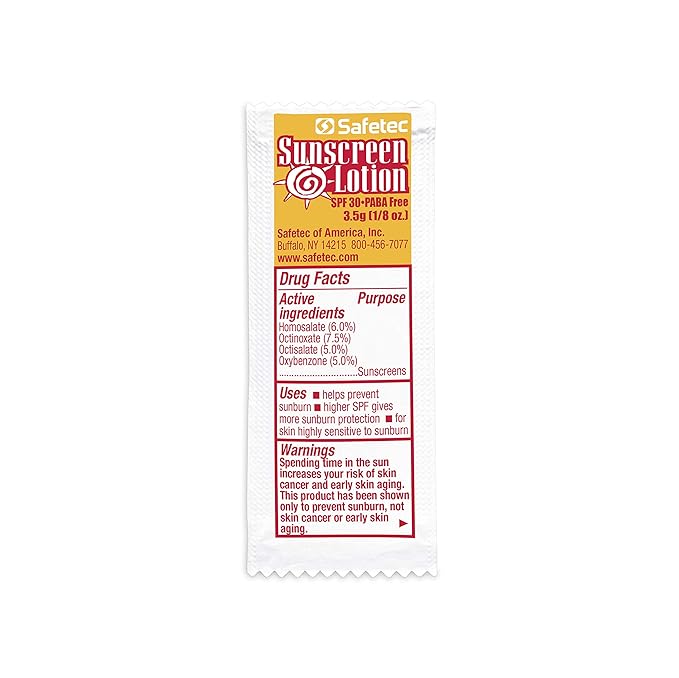 Safetec Sunscreen, 3.5 g. (.123 oz.) Pouch 25ct. Box (24 Boxes/case) SPF 30