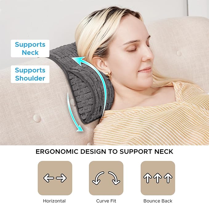 WdFour Headrest, Neckroll Pillow, Support Cushions for Neck, Back or Foot for Sofas, Recliners, Office Chairs, Massage Chairs, Neck Pain Relief and Cervical Support. (Gray, 17" Wx2.7 D)