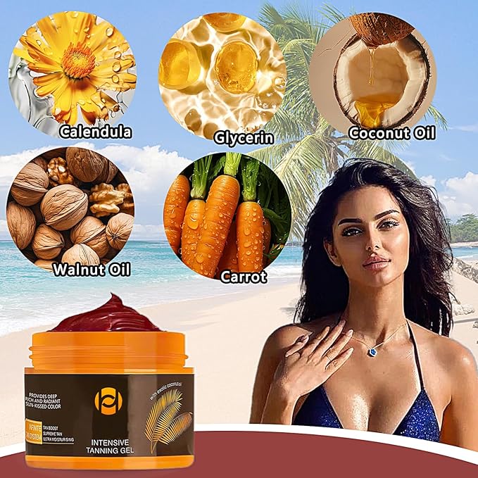 2 Pcs Luxury Intensive Tanning Gel, Instant Tan Enhancer, Natural Tanning Cream gel for Natural Tan Skin, Tanning Lotion Outdoor, Brown TanningGel