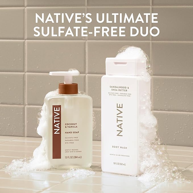 Native Body Wash Contains Naturally Derived Ingredients | For Women & Men, Sulfate, Paraben, & Dye Free Leaving Skin Soft and Hydrated | Sandalwood & Shea Butter 18 oz