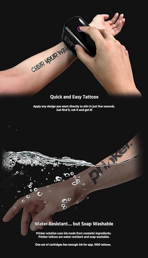 Prinker S Black Ink Refill, Skin-Safe Black Cosmetic Ink & Primer Spray, Water-Resistant and Soap-Washable, Skin-Safe