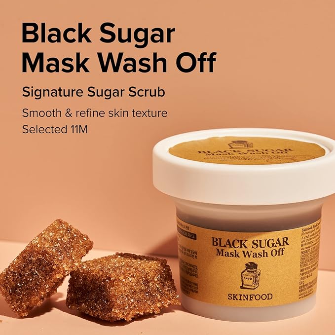 SKINFOOD Smooth & Refresh Set – Black Sugar Exfoliating Wash Off Mask and Carrot Carotene Hydrating Toner Pads for Soft, Balanced, and Radiant Skin