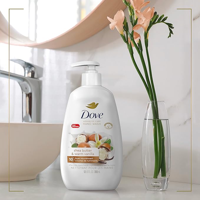 Dove Advanced Care Hand Wash Shea Butter & Warm Vanilla for Soft,Smooth Skin,More Moisturizers than the Leading Ordinary Hand Soap,12 oz,(Pack of 8)