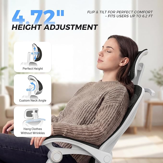 Ergonomic Office Chair with Footrest - Adjustable Lumbar Support & Headrest, 90-160° Reclining Mesh Back Computer Chair - Home Office/Gaming, 350lbs Capacity (SGS Certified)