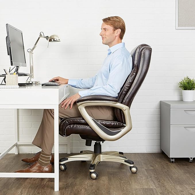 Amazon Basics Big & Tall Executive Office Chair with Lumbar Support, Adjustable Height, 350-Pound Capacity, 28.5"D x 30.25"W x 47.9"H, Black Pewter Finish