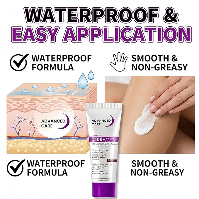 SPF 100+ Tinted Sunscreen - Light Beige Face & Body Lotion, Broad Spectrum UVA/UVB PA+++, Water Resistant, Soothing Care for Sensitive Skin, 80g/2.82oz