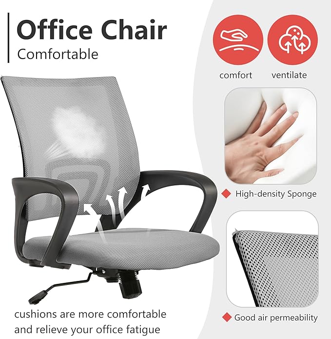 PayLessHere Office Computer Chair Ergonomic Cheap Desk Chair Adjustable Comfortable Mid Back Task Rolling Swivel with Lumbar Support for Home Office (Pack of 1, Grey)