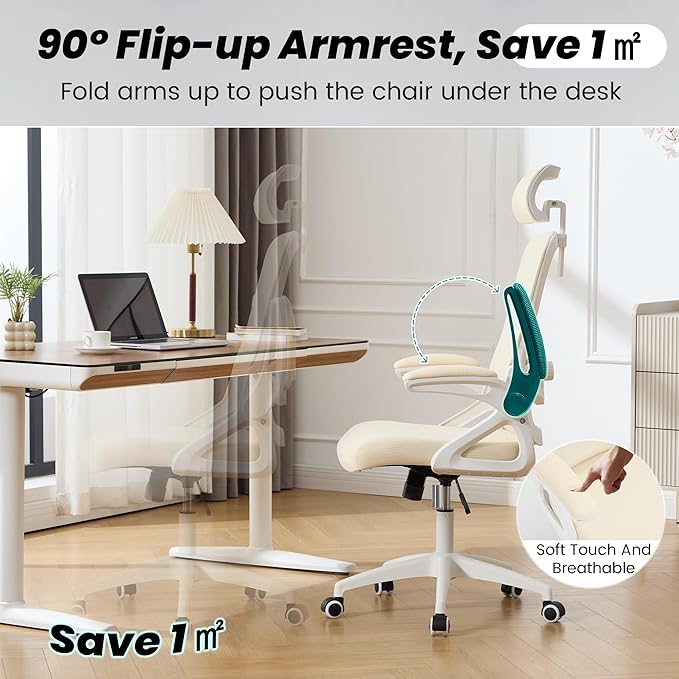 Fizzin Ergonomic Office Chair, 400 LBS Computer Chairs with Adjustable Lumbar Support, Breathable Mesh Desk Chair Ergonomic with Thickened Cushion, Comfy Home Office Desk Chair (Buff Beige)