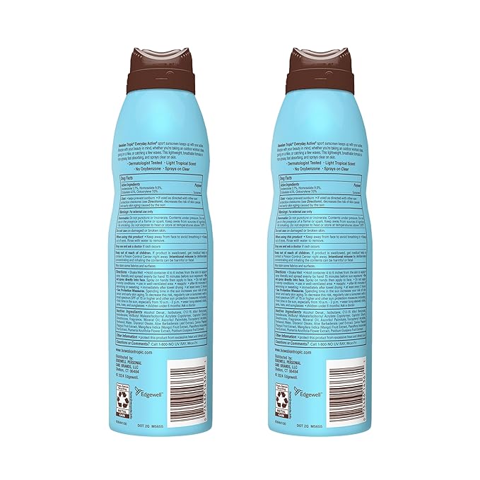 Hawaiian Tropic Everyday Active Spray Sunscreen SPF 50 | Body Sunscreen Spray SPF 50, Sunblock, Oxybenzone Free, 6oz each Twin Pack