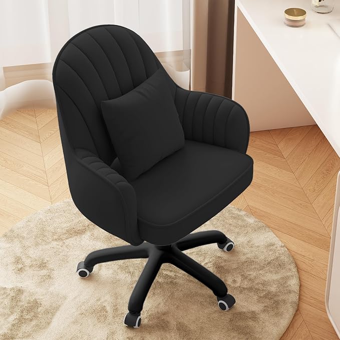 Home Office Chair Velvet Vanity Chairs Makeup Desk Chair with Wheels Mid Back Computer Chairs Height Adjustable Swivel Rolling Task Chair for Living Room, Bedroom, Office