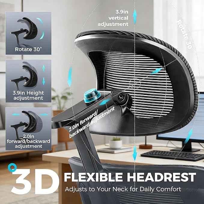 Ergonomic Mesh Office Chair with Footrest, Big and Tall Home Desk Chair with 5D Flip-Up Arms, Adjustable Lumbar Support, Gaming & Executive Computer Chairs, Black
