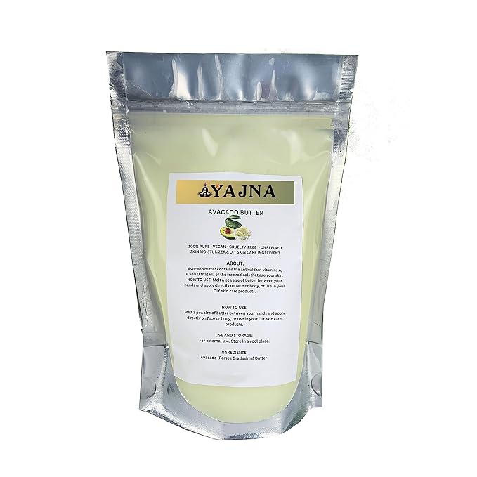 Yajna Organic Raw Avocado Butter 100% Pure,Natural & Unrefined| Skin Moisturizer For Face, Body & Hair| 1 LBS/450 GM Ivory/White Grade A | DIY Creams, Balms, Lotions, Soaps| Softens Dry & Tough Skin