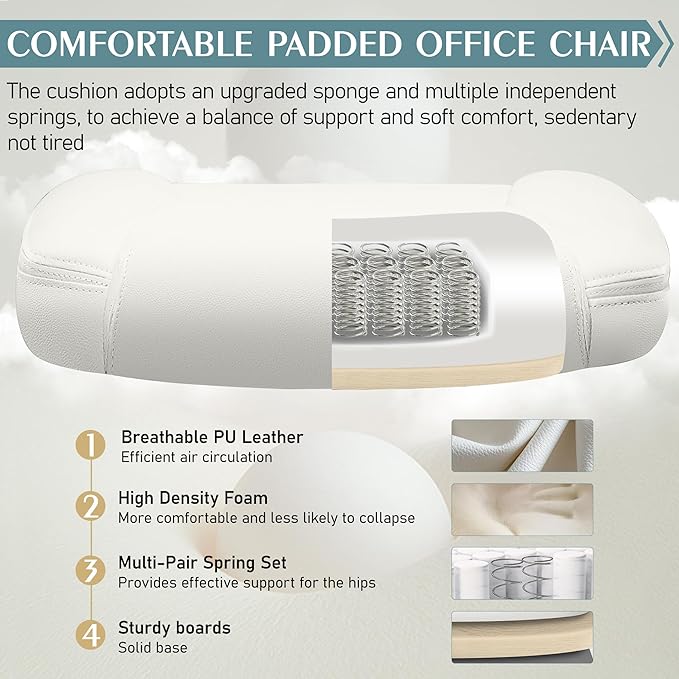 Leather Office Chair, PU Home Computer Desk Chairs with Ergonomic Back Support, 360°Swivel Free，Small Gaming Chair with Wheels and Adjustable Armrests, for Short People Use