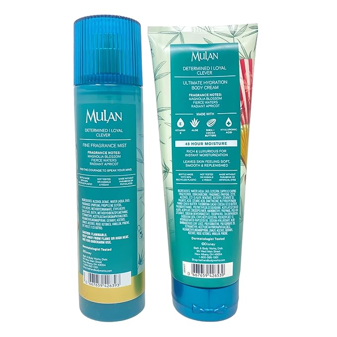 Bath & Body Works Limited Edition Princess Collection Mulan Fine Fragrance Mist and Ultimate Hydration Body Cream with an Aloe Vera Bar Soap