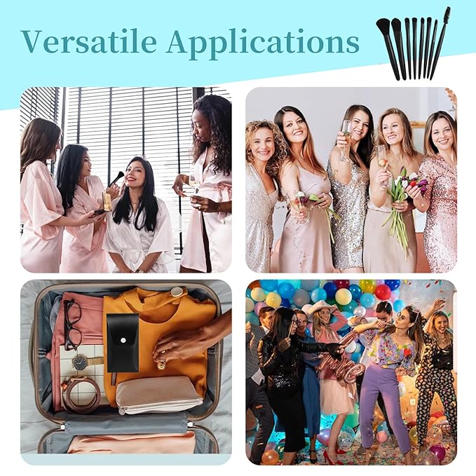 16 Sets Travel Makeup Brush Set Synthetic Fiber Face Foundation Make up Brushes Bridesmaid Gift with Travel Makeup Bag for Wedding Bridal Shower Favors Bachelorette Party Gift (Black)