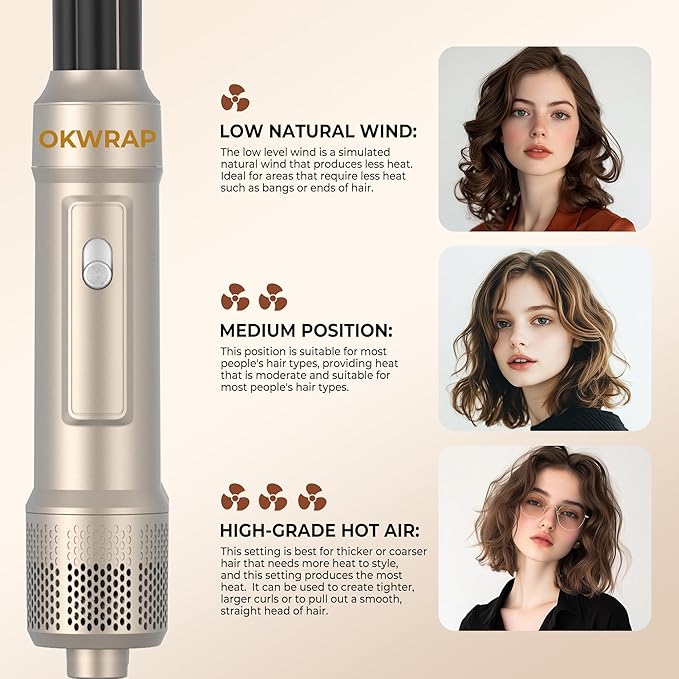 6 in ONE Blow Dryer Brush, Curling Wand Hair Styling Tools Set, Ionic Hot Air Hair Dryer, Massage Oval Hair Dryer, Left&Right Hair Curlers 100-120V