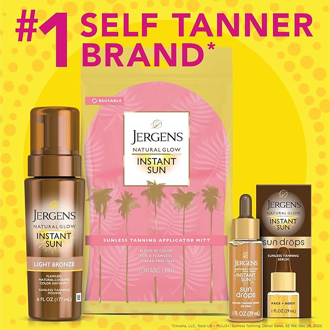 Jergens Natural Glow Instant Sun Drops, Sunless Tanning for Face and Body, Instant Sun Bronzing Drops, 1 Fl Oz