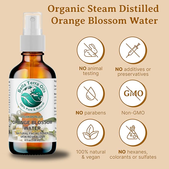 Orange Blossom Water (Neroli Hydrosol) – 1 Gallon, Radiant Skin Refresher, Natural Aroma, Revitalize & Glow – Bella Terra Oils