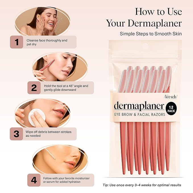 Kitsch Dermaplane Razor for Women Face – Face Razors for Women & Men, Eye Brow Razors & Face Shaver – Exfoliating Facial Razor & Dermaplaner as Skin Care Tool for Smoother Skin - Coral, 12 pcs