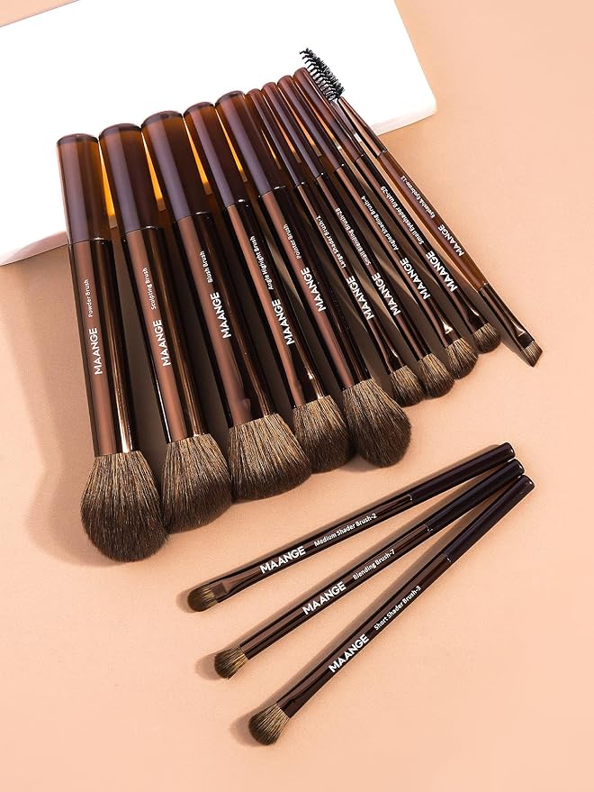 MAANGE 13 PCS Makeup Brushes Professional Make Up Brushes Premium Synthetic Powder Concealers Brushes Travel Makeup Brush Set with Case (Brown)