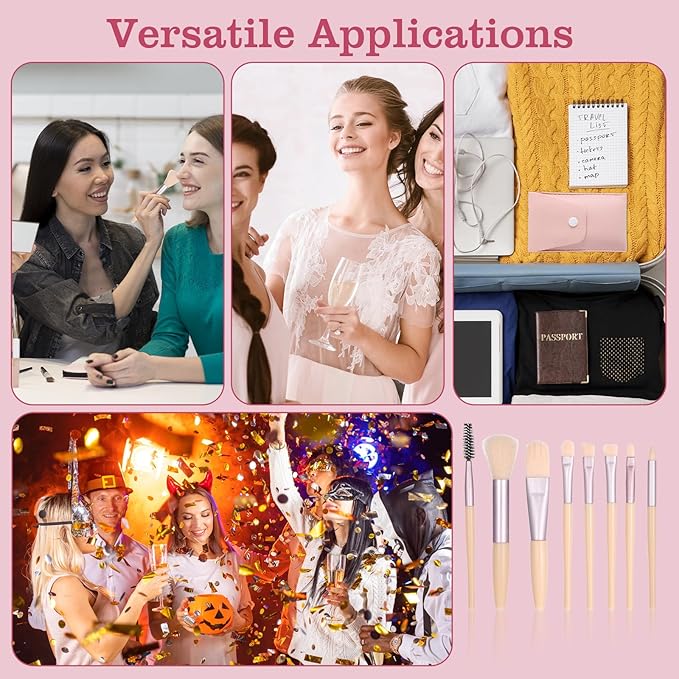 20 Sets Pink Travel Makeup Brush Set Bulk Synthetic Fiber Makeup Brushes Set Bridesmaid Gift for Wedding Bridal Shower Favors Bachelorette Party Gift (Ivory Beige)