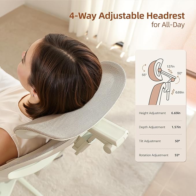 CabLady S2 Petite Ergonomic Office Chair for Women, Small Frame Desk Chair with Adjustable Lumbar, Headrest & Footrest, Space-Saving Flip-Up Armrests